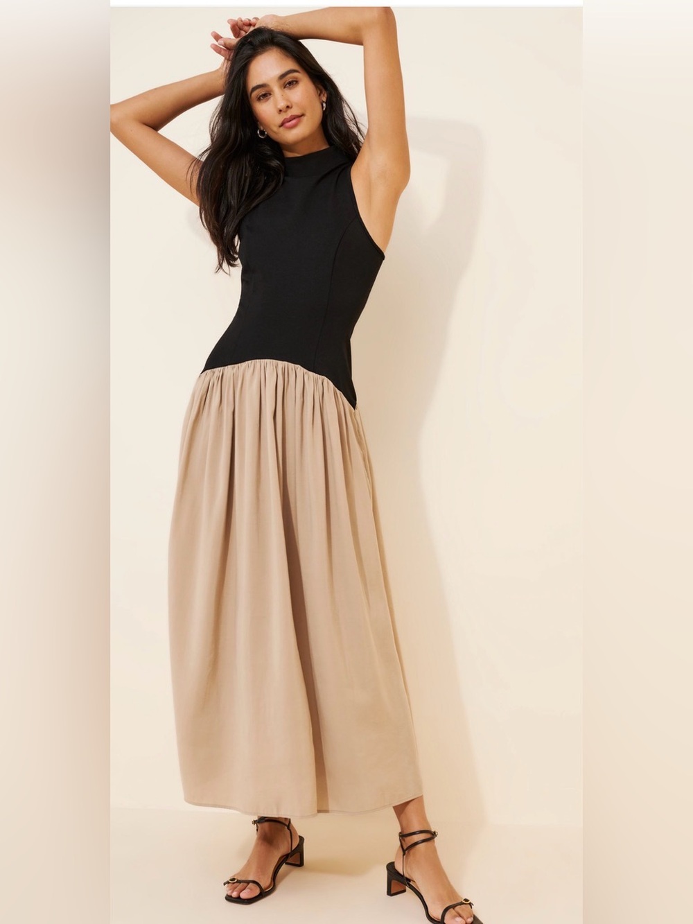 Maeve Black and Beige Two-Tone Maxi Dress